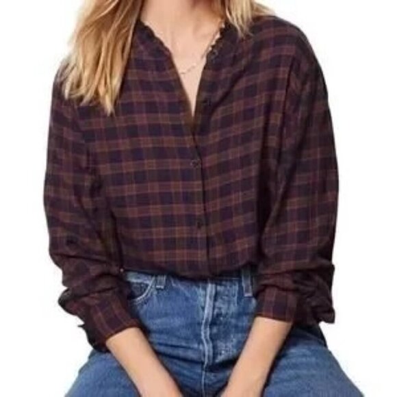 Rails Womens XS Andie‎ Navy Olive Fuschia Plaid Long Sleeve Button Up Top - Picture 1 of 12